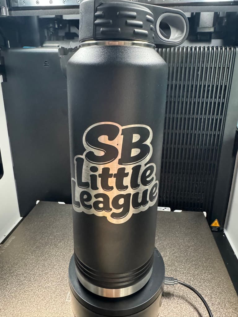 Custom laser-engraved Little League bottle