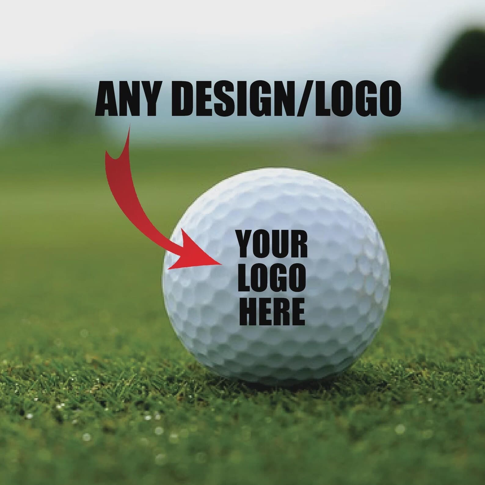 Golf ball on a green showing the suggested placement for a custom logo