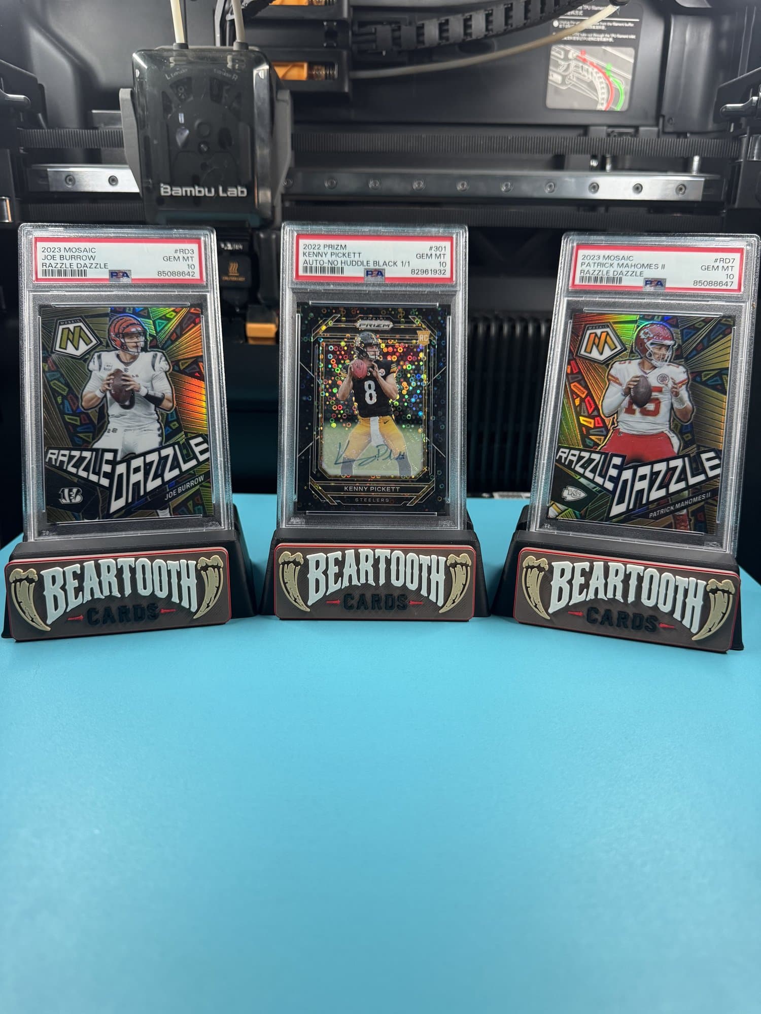 Custom branded display stand for a graded trading card