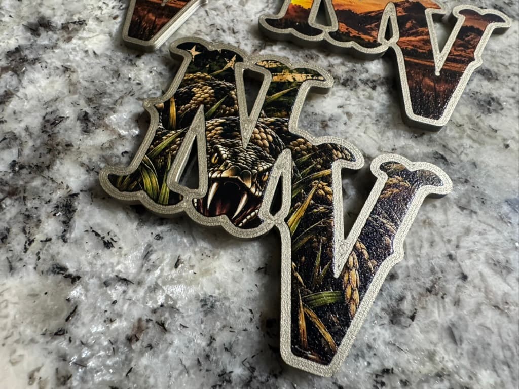 Raised NV helmet decal with detailed snake artwork